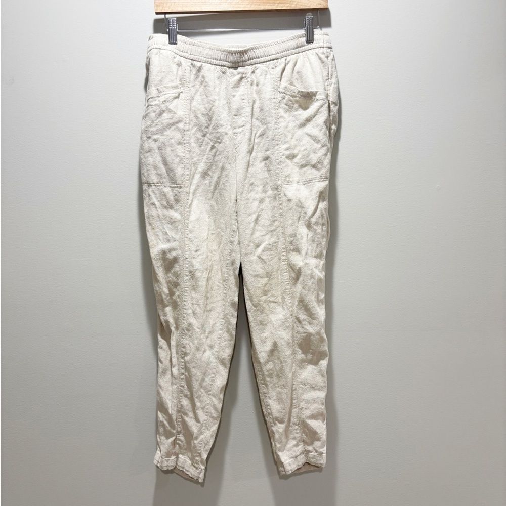 Old Navy Women's Beige Linen Blend Tapered Ankle Length Pants Breezy M